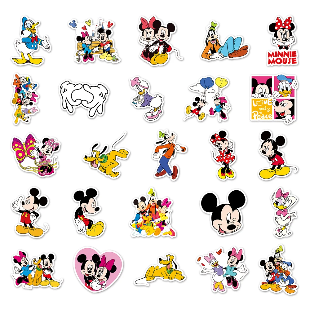 Pegatinas Kawaii de Mickey Mouse para niños, calcomanías de dibujos animados para teléfono, papelería para álbum de recortes, Graffiti, juguete para niños, 10/30/50 piezas