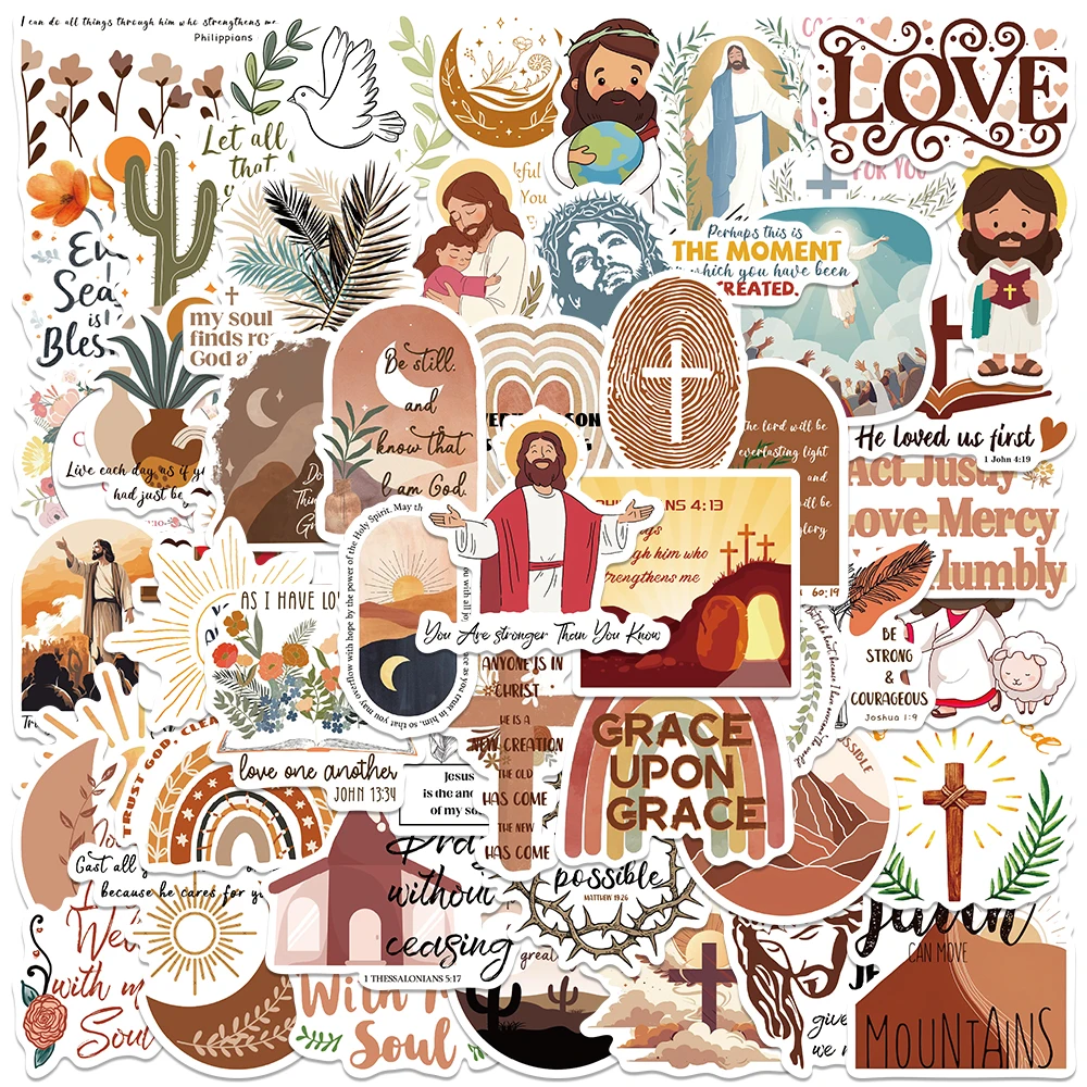 50 Stuks Bohemen Jezus Christelijke Stickers Bijbel Vers Geloof Stickers Voor Laptop Bagage Notebook Plakboek Dagboek Waterfles Sticker