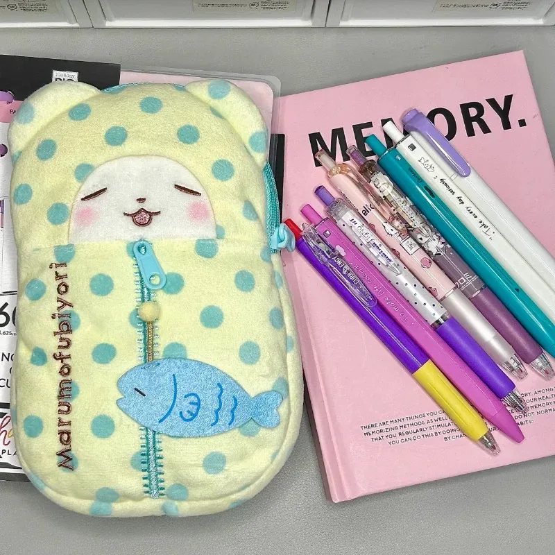 Sanrio Marumofubiyori Plush Pencil Case Kawaii Blanket Bear Pen Pouch Student Desktop Storage Bag Student Kids Stationery Gift