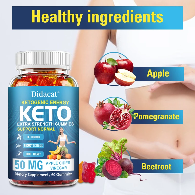 Keto + Apple Cider Vinegar Gummies - Fat Burn, Weight Management, Metabolism Boost & Detox, For Men & Women, 30/60 Gummies