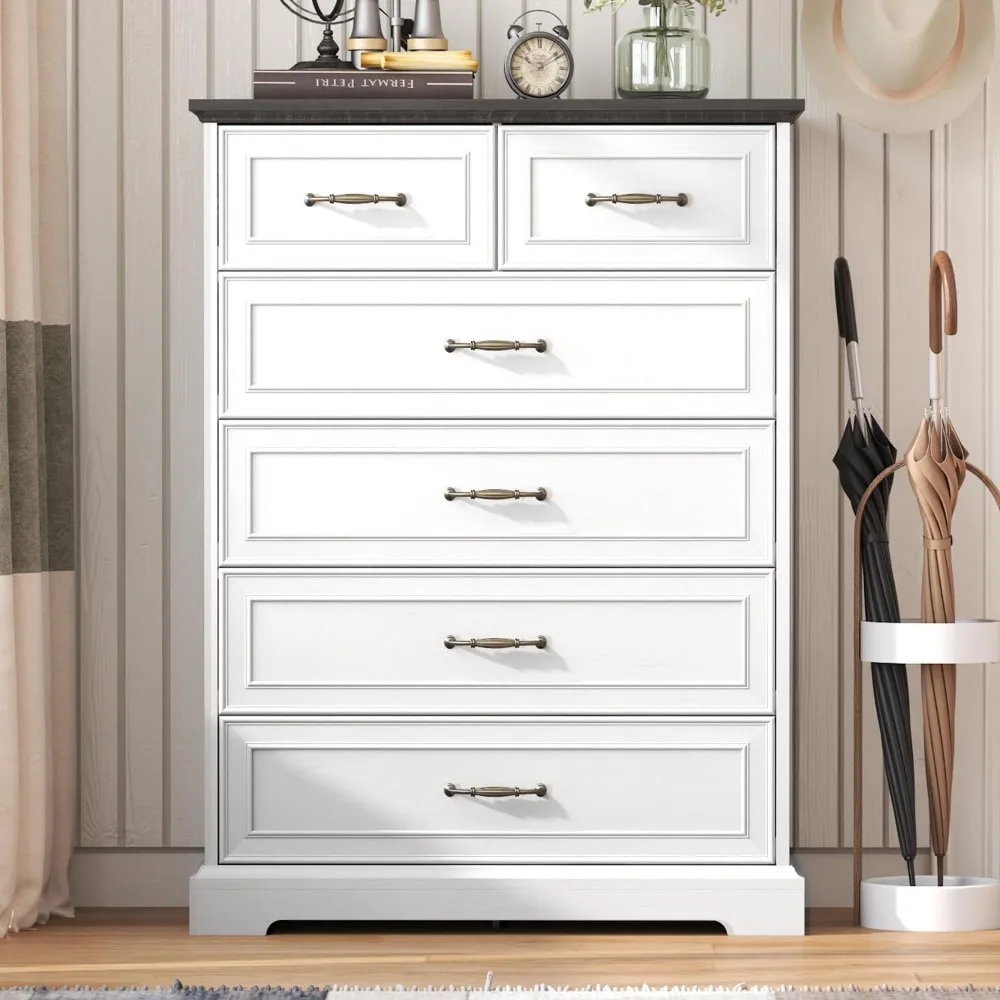Comò per camera da letto, cassettiera in legno, cassettiera rustica per fattoria con cassetti e maniglie in metallo, organizer moderno