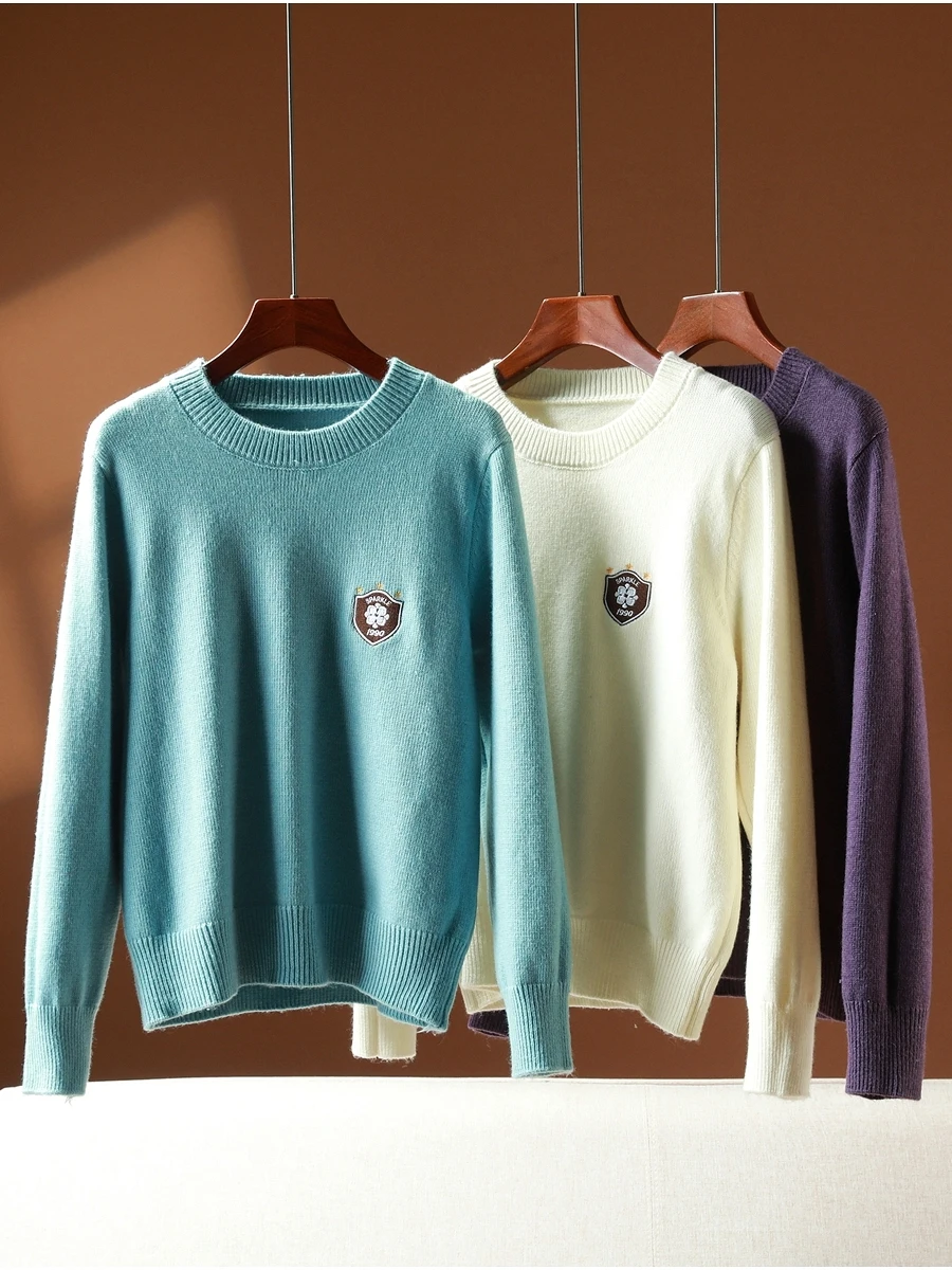 

MS Series round Ne Pure Color Bear Fur Casual Loose Overhead Sweater Comfortable Autumn Winter Women's Knitwear