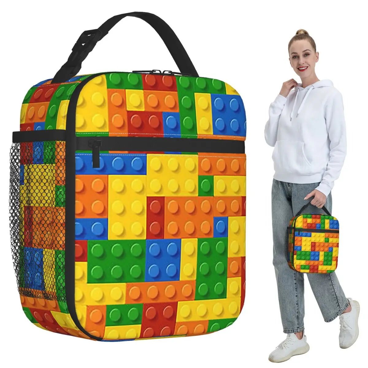 Building Blocks Construction Brick Insulated Lunch Bag for Women Office Cooler Thermal Food Box Tote Lunch Boxes Container