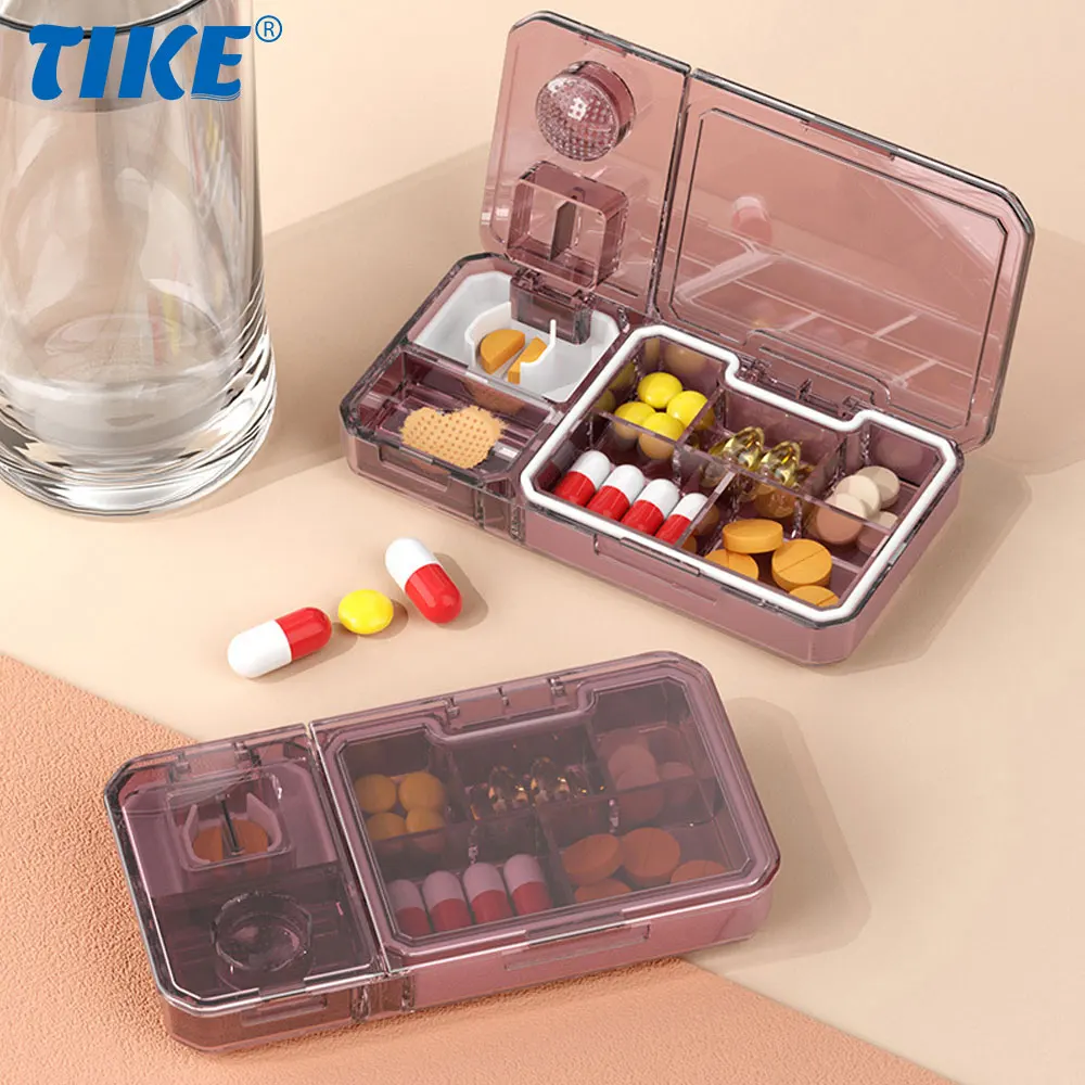 Travel Pill Organizer with Pill Cutter Crusher Splitter,Daily Pill Container To Hold Vitamins Cod Liver Oil Supplements,Medicine