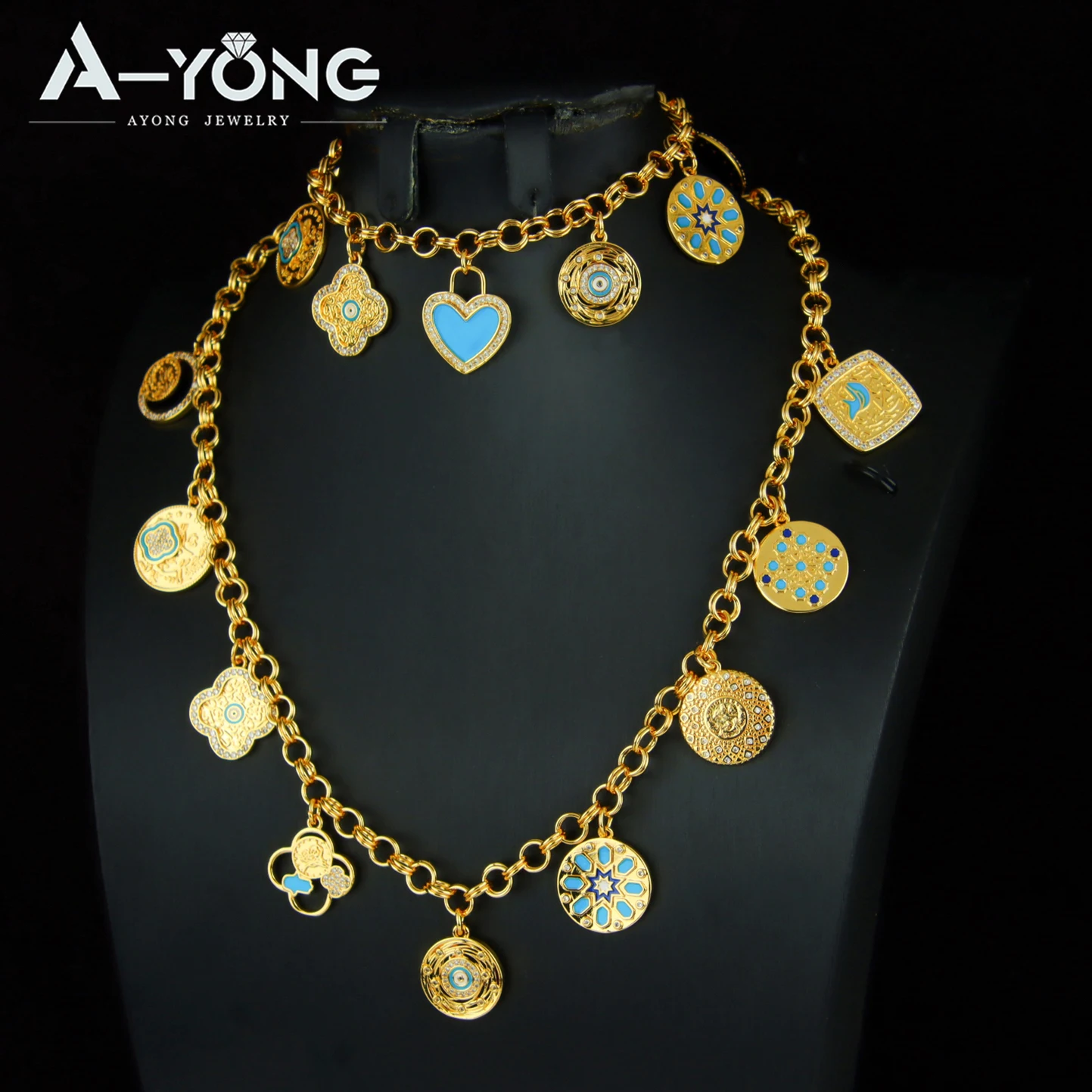 Arabic Fashion Lucky Jewelry Set 21k Gold Plated Dubai Personality Charm Necklace Bracelet Kurdish Women Ayatul Kursi Jewelrys