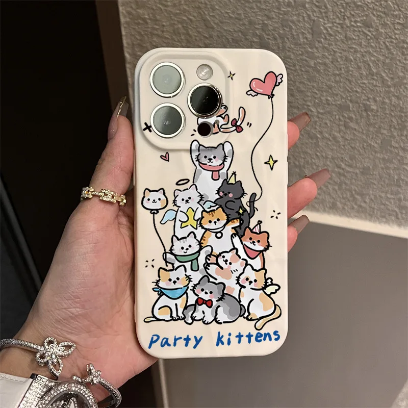 Cute Cartoon Cat Pleated Shockproof Fashionable Phone Case For iPhone 15 Pro Max 14 Plus 13 12 11 XR X XS 8 7 Cover