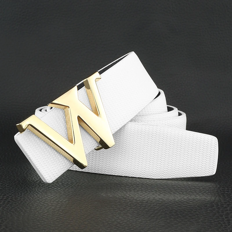 캐주얼 화이트 남성 디자이너 벨트 레터 W 슬라이드 버클 고품질 천연 가죽 브랜드 럭셔리 패션 남성 벨트