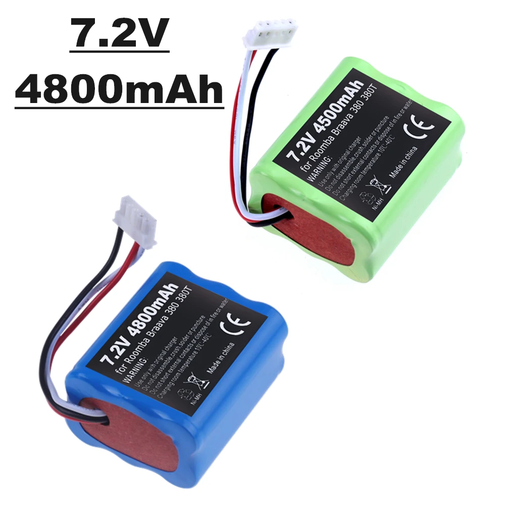 

Upgrade 7.2V 4800mah NI-MH Battery for iRobot Braava 380T 380 390T and Mint 5200 5200B 5200C 7.2V Rechargeable battery 4500mah