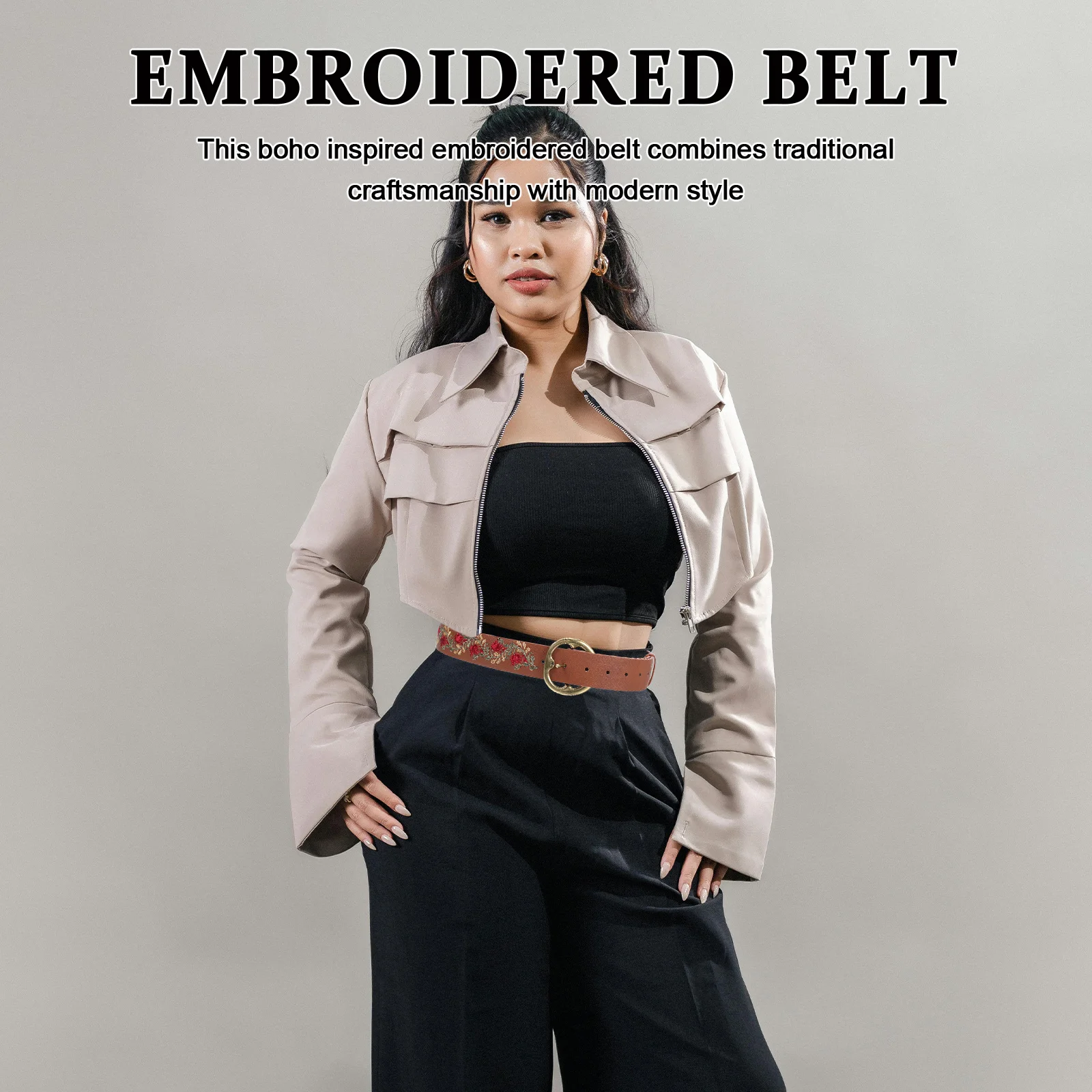 

Boho Embroidered Floral Belt Adjustable Mexican Statement Waist Belt for Women Dress Jeans Boho Belts for Women