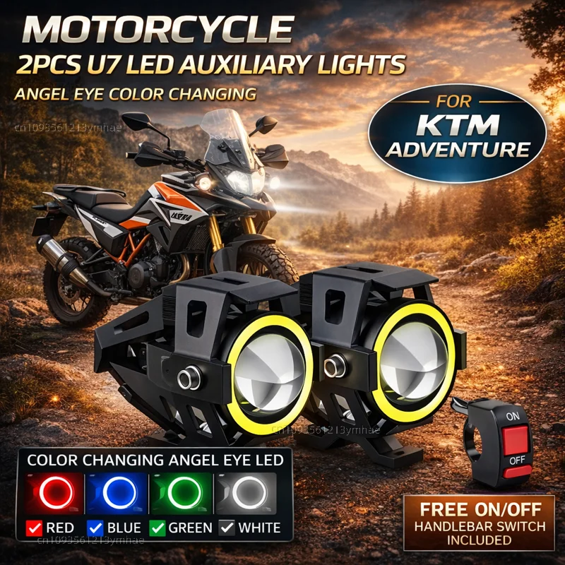 Waterproof Motorcycle LED Headlight 3000LMW U7 Motorbike LED Driving Fog Spot Light with Switch For KTM Adventure 790 990 1050