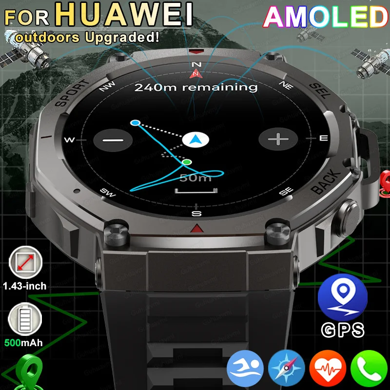 2025 جديد لهواوي Xiaomi الأصلي في الهواء الطلق ساعة ذكية الرجال لتحديد المواقع الرياضة اللياقة البدنية البوصلة الصحة 5ATM مقاوم للماء BT دعوة Smartwatch