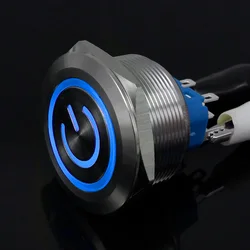 40mm Metal Push button Switch Two Way Power Button Waterproof Flat Circular Button LED Light Self-lock Self-reset Button 2NO2NC