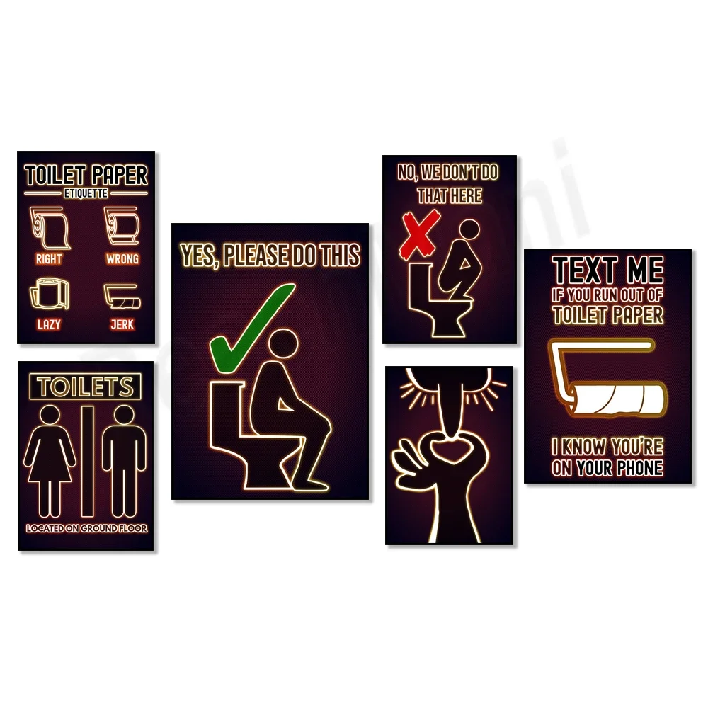Retro Funny Toilet Bathroom Warning Sign Canvas Painting Humor Poster Bathroom Toilet Wall Art Decoration