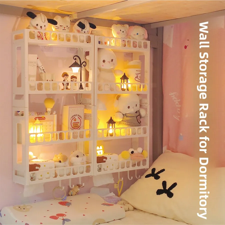 Dormitory Bedside Storage Rack Decorative Shelf Cosmetic Dolls Organizer Upper Lower Bunk Bed Accessories Wall Mounted
