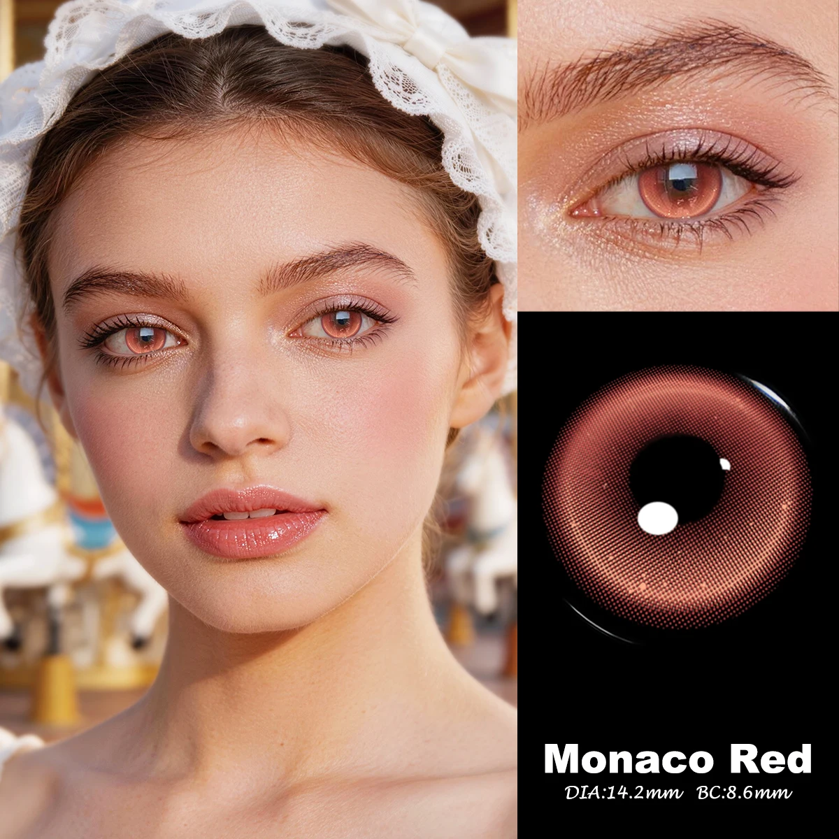 Visuashow 14,2mm Monaco Rot-Blaue Farbige Kontaktlinsen 1 Paar Halbjährige Mode-Schönheits-Farblinsen für Tägliches Party-Augen-Make-up – Detail 7
