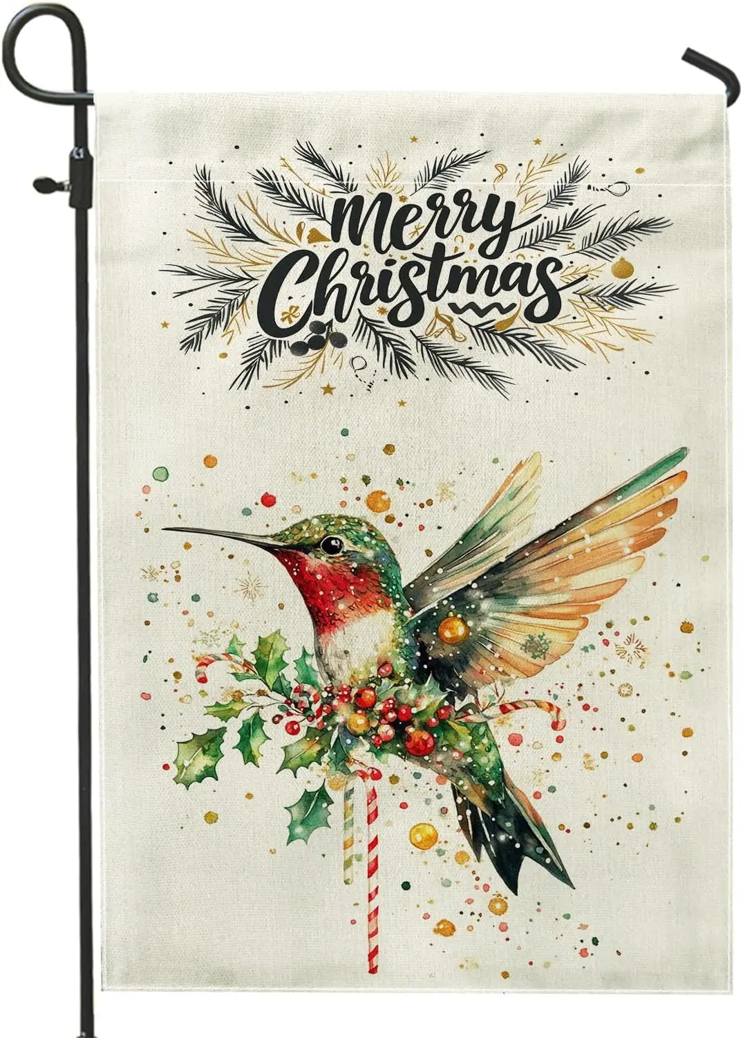 Christmas Hummingbird Bird Front Yard Backyard Burlap Garden Flags 12x18 Double Sided for Outside, Xmas Balls Snowflakes Pat WZZ