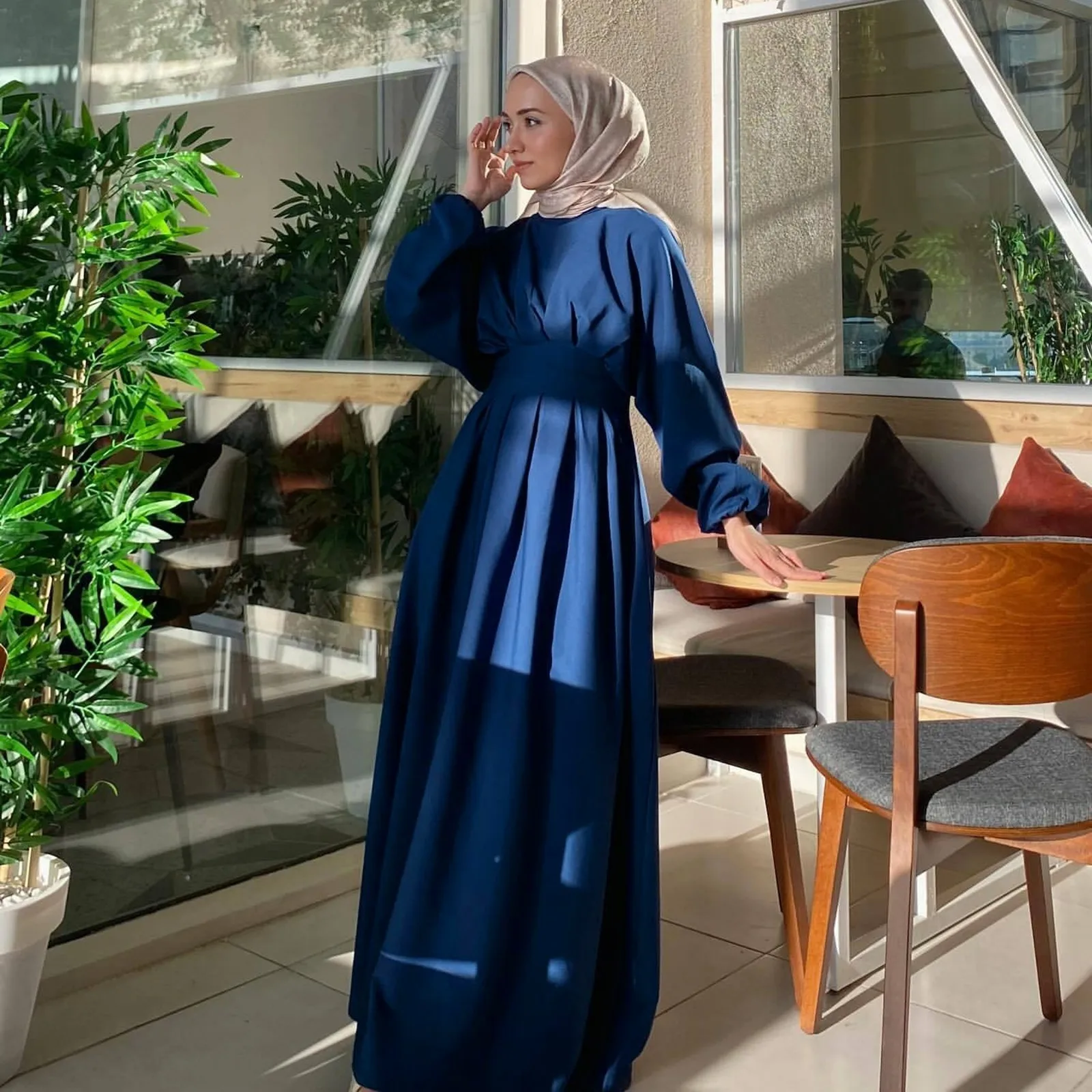 Muslim Long Sleeve Dress Prayer Clothes Women's Solid Color Leisure Muslim Dress Robe Comfortable Breathable Muslim Costume