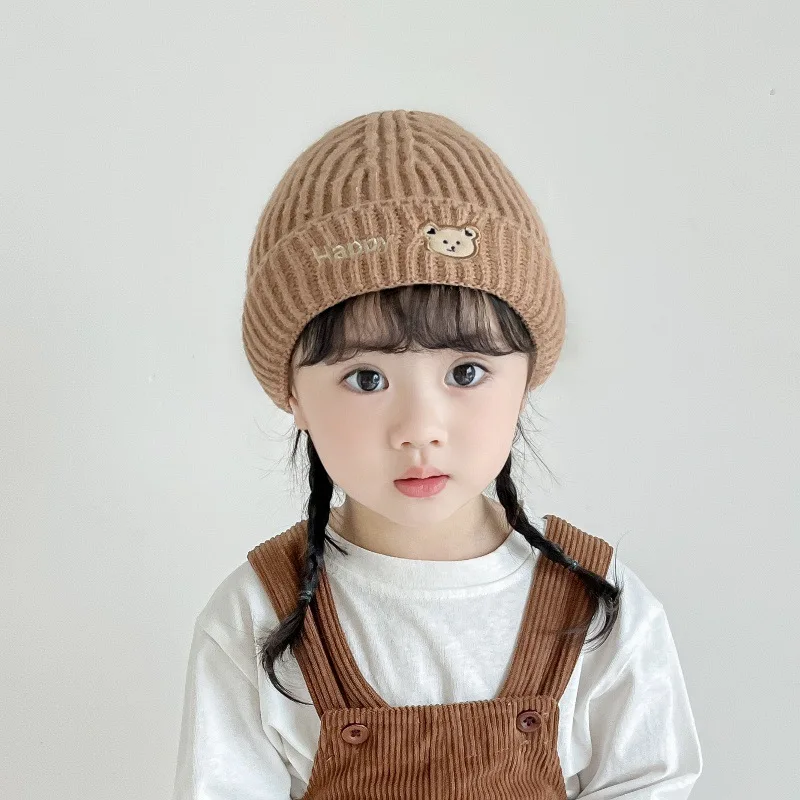 Autumn and Winter Boys and Girls Pullover Hat Korean Version Knitted Hat Melon Skin Woolen Hat Baby Warm Ear Cap