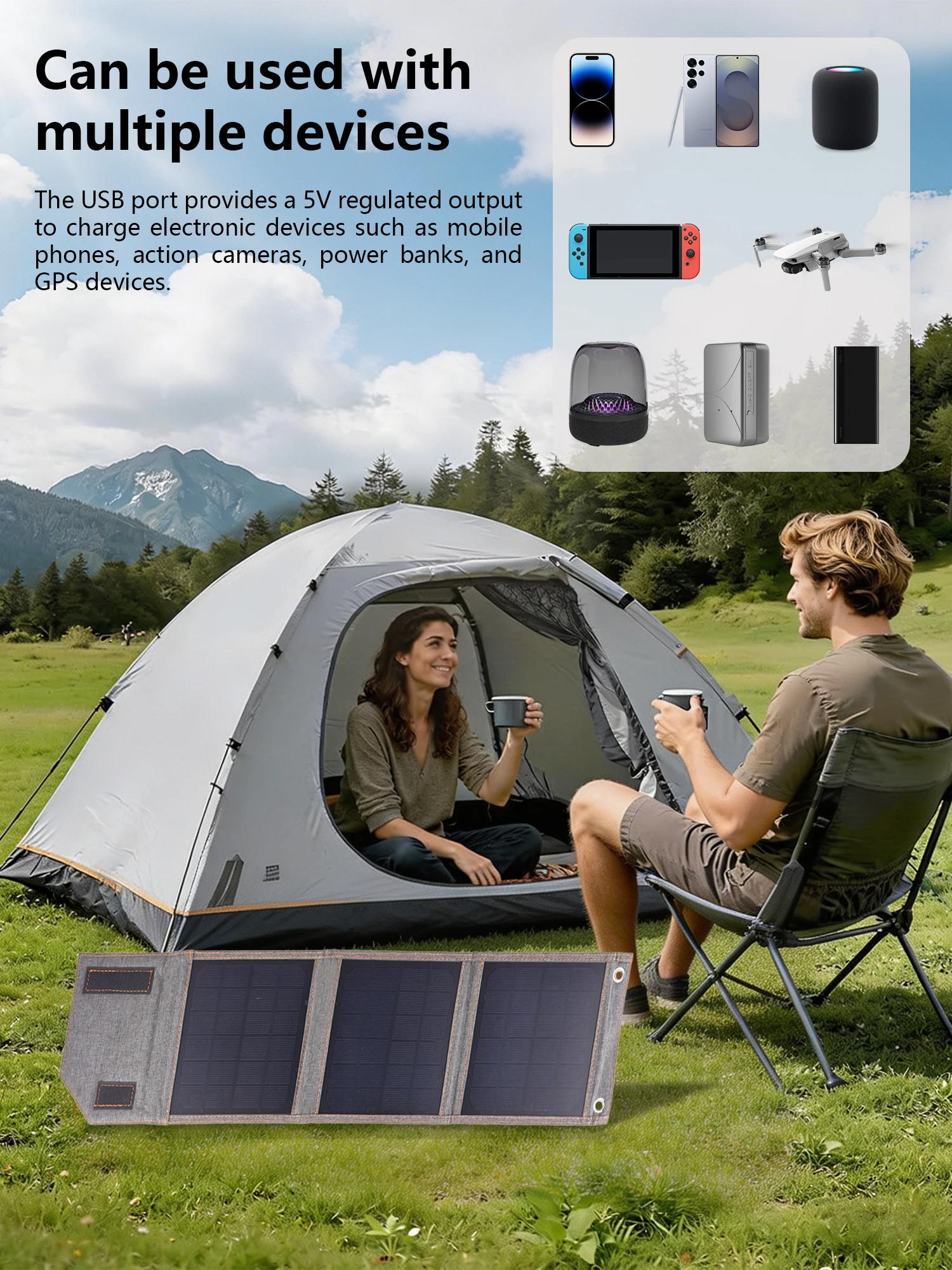 30W Portable Solar Panel, Foldable Solar Charger for Phones Power Bank, DC & USB 5V Dual Output for Outdoor Camping