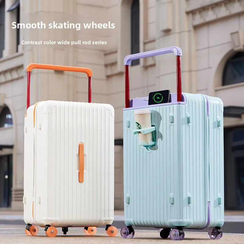 20/24/26/28/30''Large Size Travel Suitcases Wide Tie Rod Luggage Trolley Case With Wheel Multifunctional Luggage With Cup holder