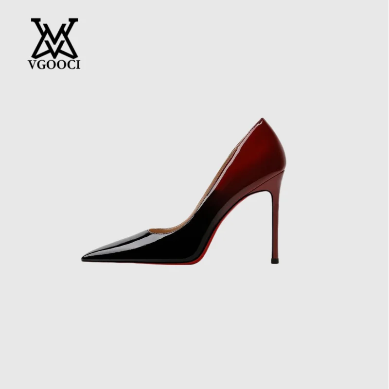 

Glossy Leather Black-to-Red Gradient Color High Heels with Luxurious Design, Fashionable, Sexy Ultra-Thin Stiletto Elegant Women