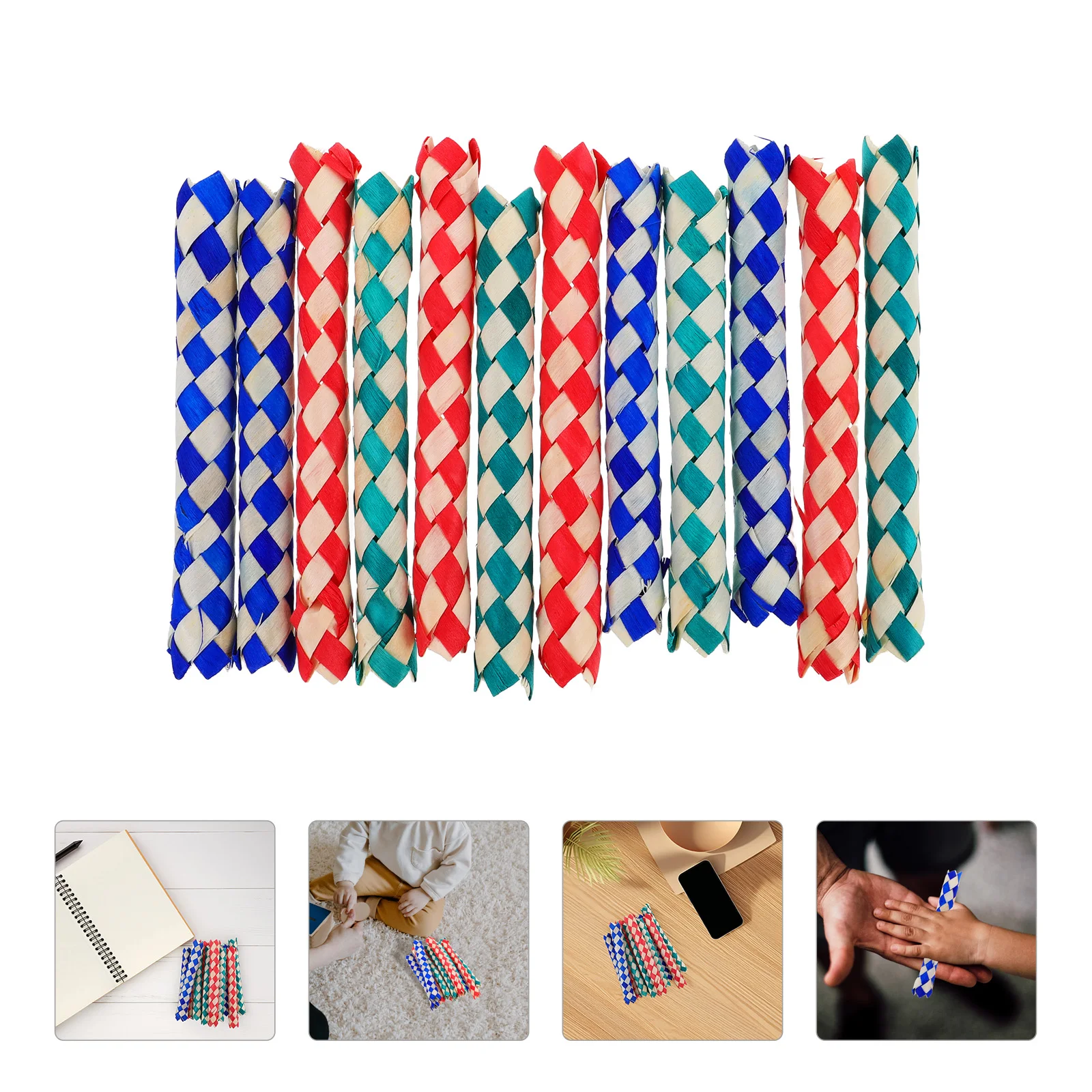 12 Pcs Wooden Finger Trap Toy Cartoon Trophy Cool Keychain Palm Leaves Pendant Bamboo