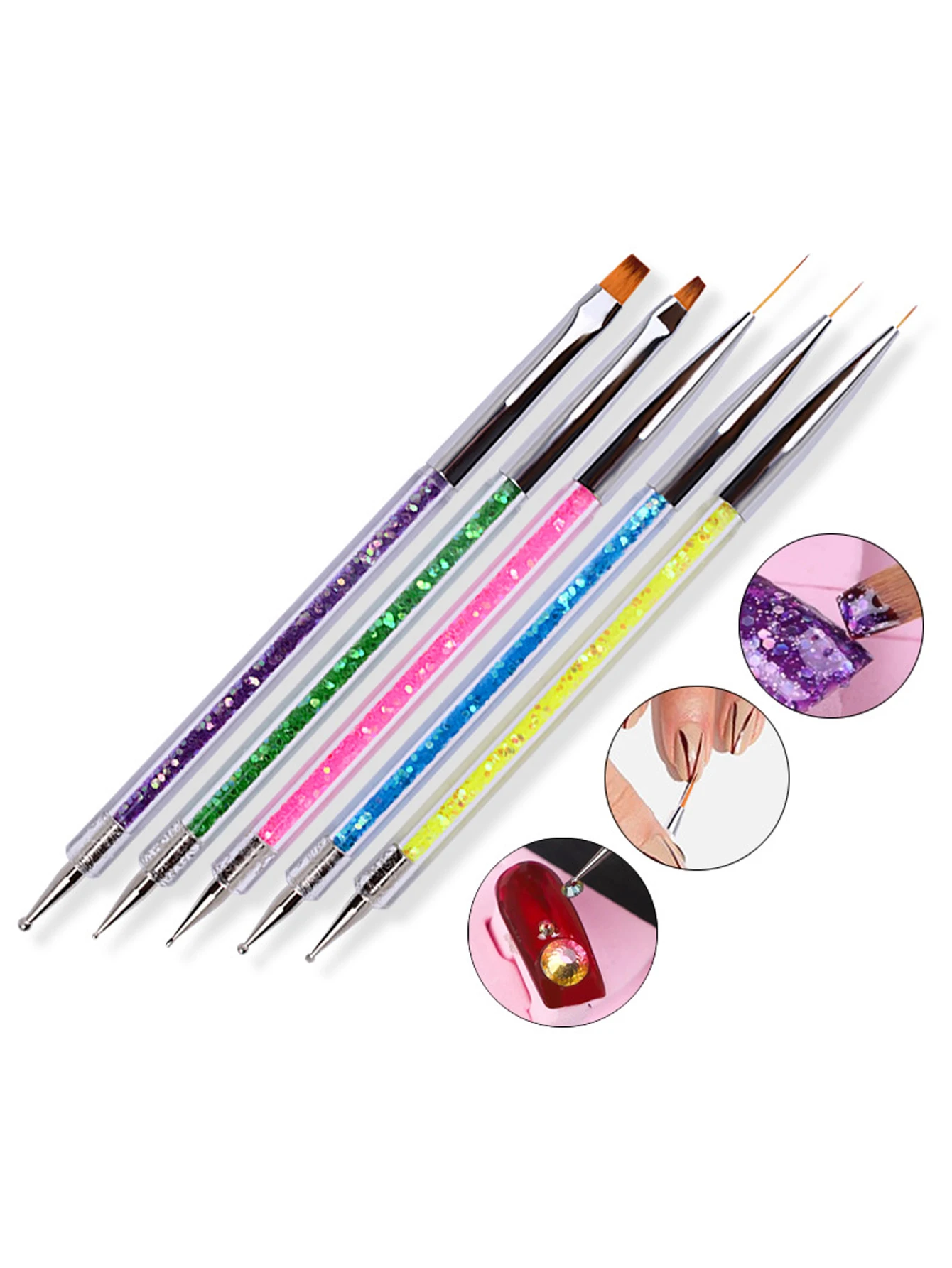Hot deal: 5pcs Nail Art Brushes With Nail Liner Brush And Nail Dotting Pens For Home Use And Professional Nail Salon,Nail Supplies,Nail Tools,Nail Art Tools,Back To School,Nails,Nail Tools For Press On Nails