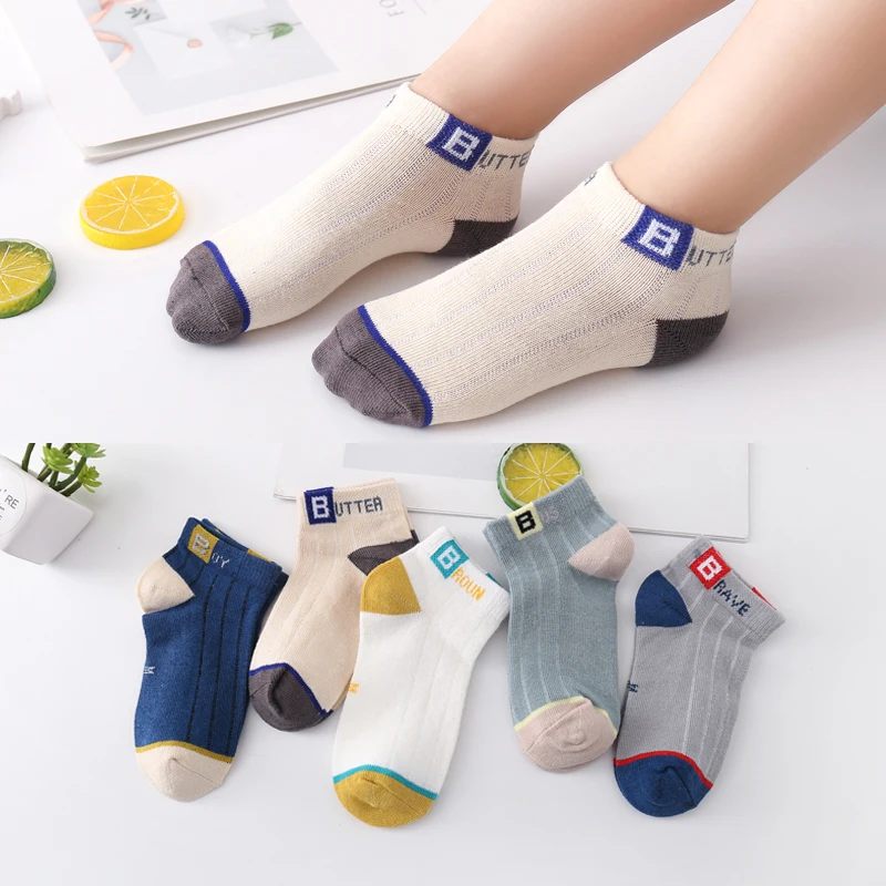 5 Pairs/Lot Children's Socks Boys' Spring and Summer Thin Style Boys' Sports Socks Babies' Breathable Boat Socks 1-7Years