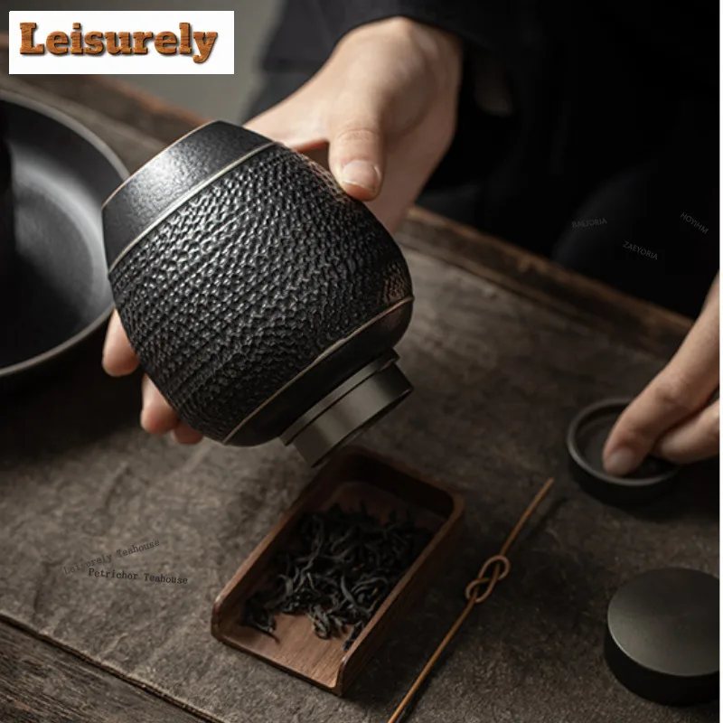 Handmade Knife Jumping Silver Black Tea Box Organizer Moisture-proof Traditional Storage Tank Containers Tea Caddy Tea Ceremony