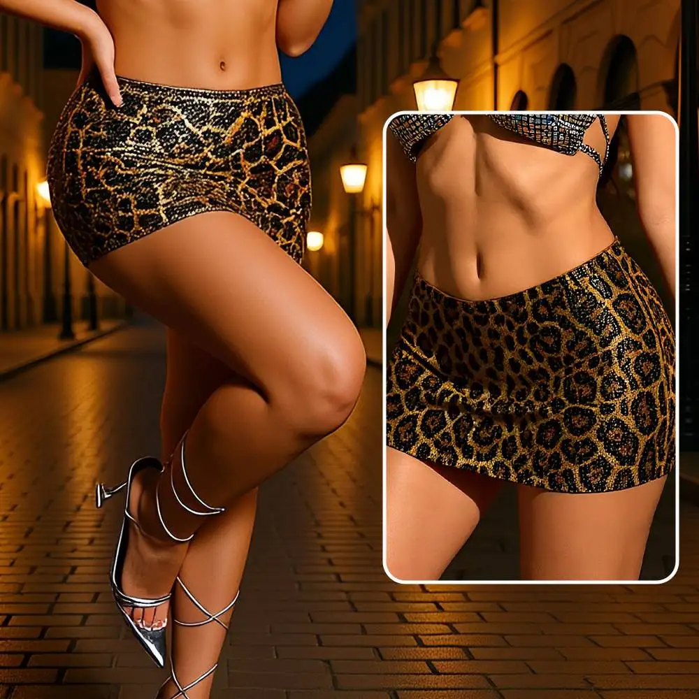 

Women's Mini Skirts 2025 Party Christmas NewYear Sexy Autumn Essential Sequin Leopard Print High Waist Bodycon Fit Skirts