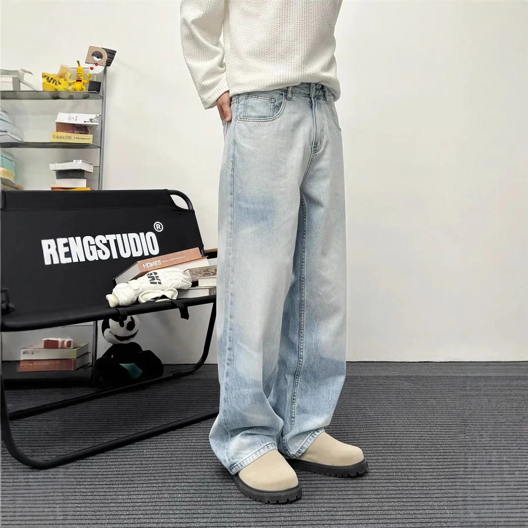 Summer thin light blue jeans men's comfortable washable loose straight  wide leg jeans baggy men clothing jeans for men