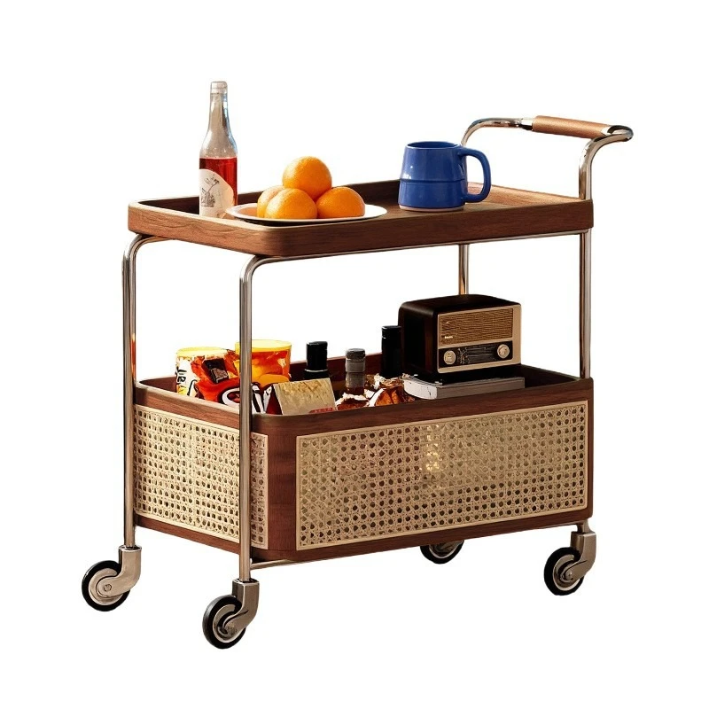 

Removable coffee table trolley rattan living room home multi-functional retro storage