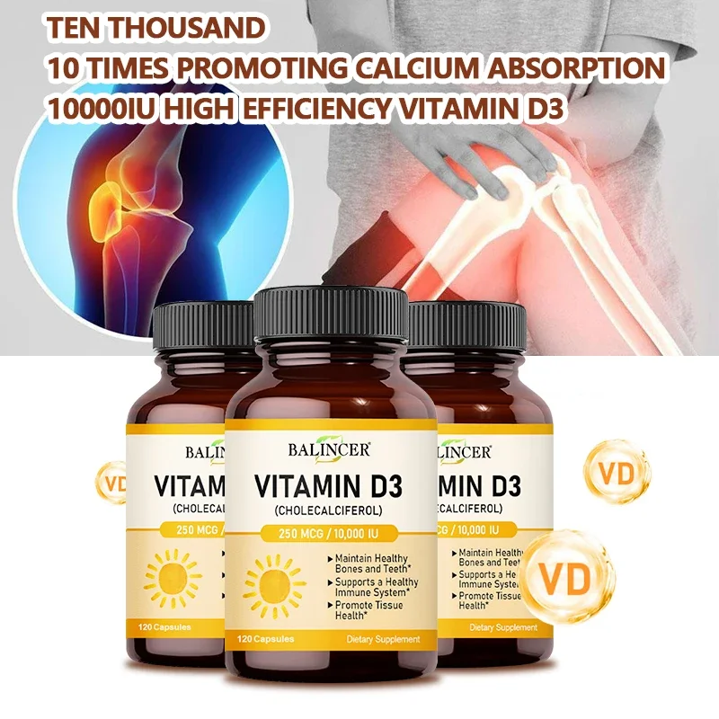 Vitamin D3 10,000 IU, Supports Bone and Teeth Health, Immune System, Promotes Calcium Absorption, Non-GMO, Gluten-free