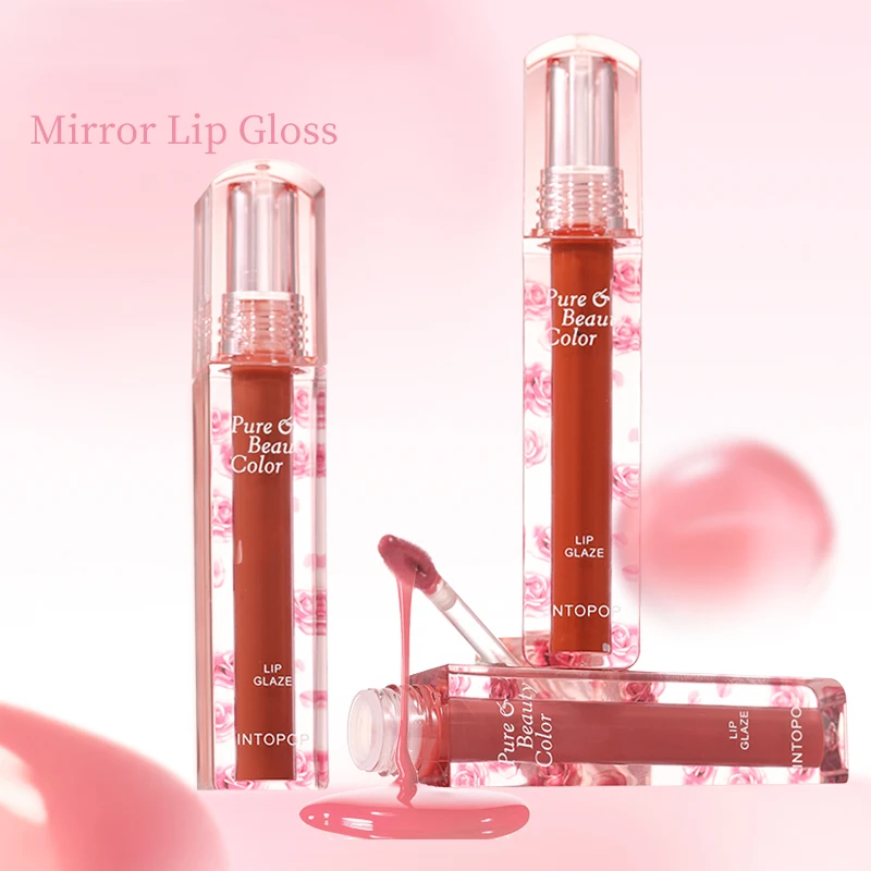 ウォーターグロスミラーリップグロス、ガラスのような唇に輝き、色落ちしにくい、カップに付かない、秋冬向けの赤いリップグロス