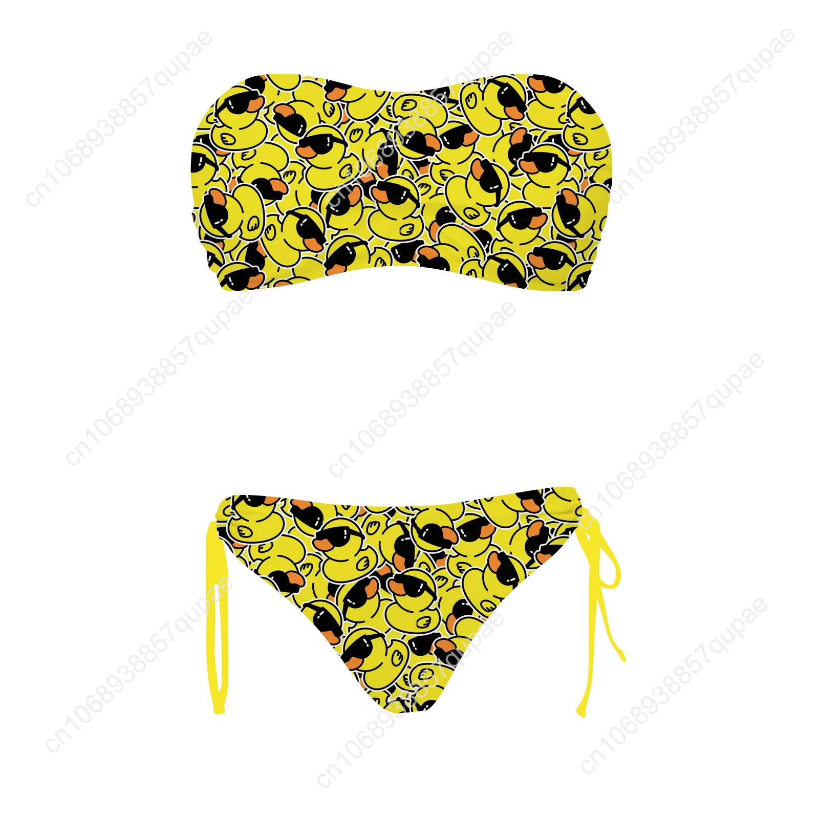 

Cool Yellow Duck print pattern Custom Swimsuit Women Drawstring Two Piece Set Bathing Suits Swimwear Pool Beach Bikini Beachwear