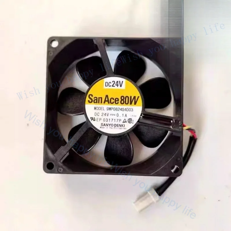 

V+ FOR Sanyo San Ace 80W 9WP0824S4D03 8025 DC24V 0.1A 8CM IP68 Waterproof Cooling Fan