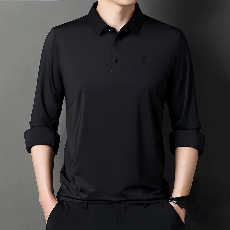 

QYLVAWOY 100% Mulberry Silk Mens T Shirts Fashion Men's Long Sleeve Top Business Casual T-shirt Autumn Clothes Solid Color 2024