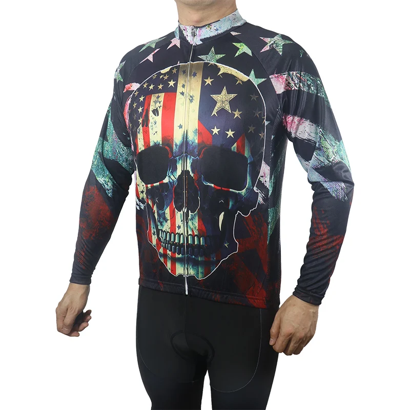 USA Skull Long Sleeve Cycling Jersey, Long Sleeve Jacket, Downhill Shirt, MTB Bike, Mountain Offroad, Sport Clothes, Bicycle Top