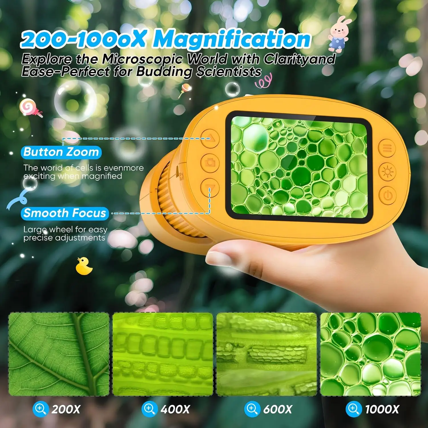 Mini Pocket 1000X Handheld Kids Microscope STEM Educational Science Toys Digital Miniscope Toy Birthday Gift for Boys Girls 4-12