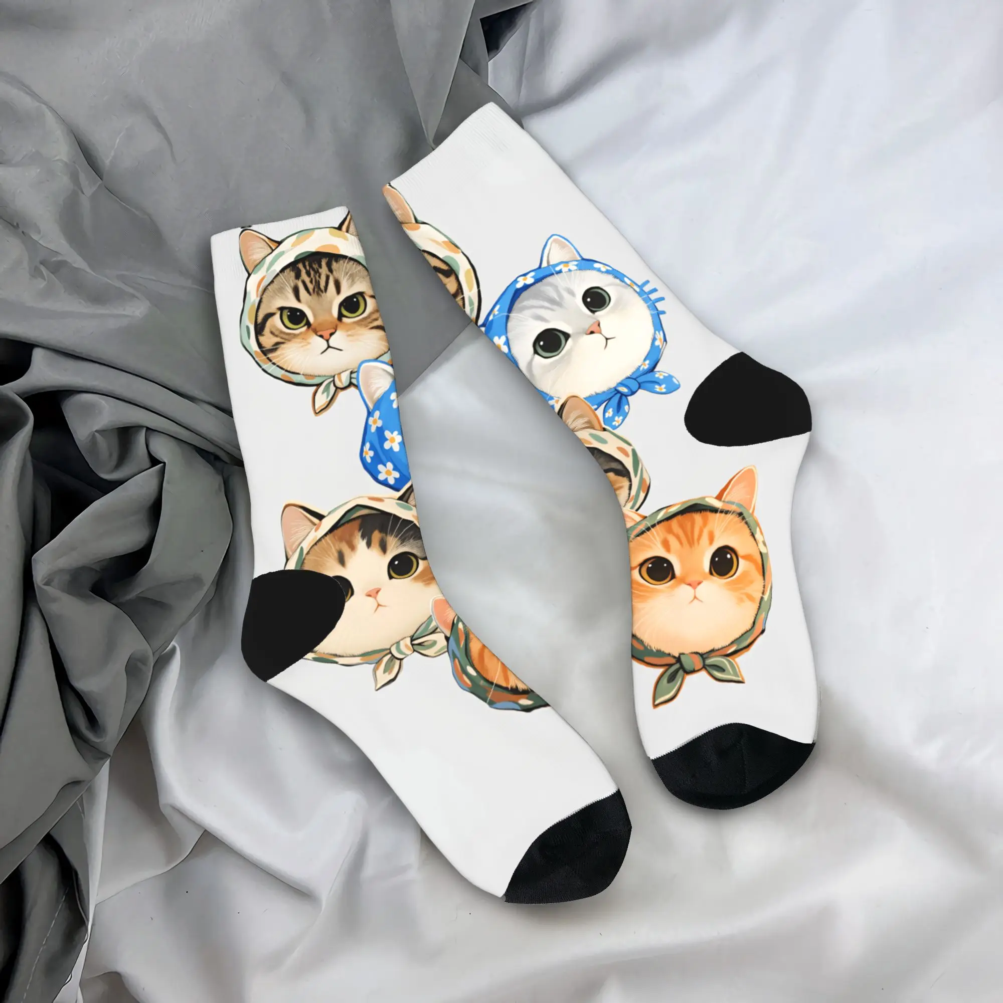 

Носки с милыми кошками, осенние чулки в стиле Харадзюку, мужские дышащие носки с узором, спортивные противоскользящие носки для бега