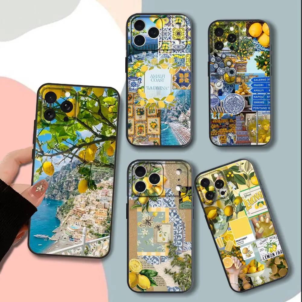 

E-European Amalfi C-Coast Phone Case For iPhone 15,13,16,12,11,17,14,Plus,Pro,Max,XS,XR,X,SE,Mini,Soft Silicone Black Cover