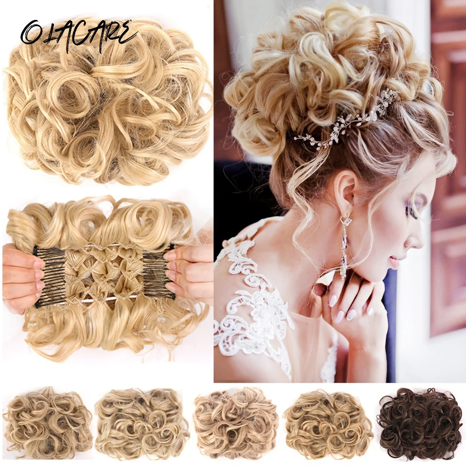 OLACARE Synthetic LARGE Comb Clip In Curly Hair Extension Chignon Hair Pieces Women Updo Cover Hairpiece Extension Hair Bun