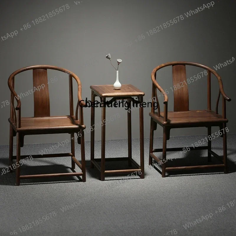 New Chinese Style Black Walnut Solid Wood round-Backed Armchair Three-Piece Set Sofa Chair Armchair Palace Chair Armchair