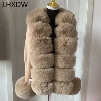 Image Women Faux Fur Knit Sweater cardigan Spring Autumn elegant Knitted sweater with faux fox fur collar Ladies Fashion Coat fur coat