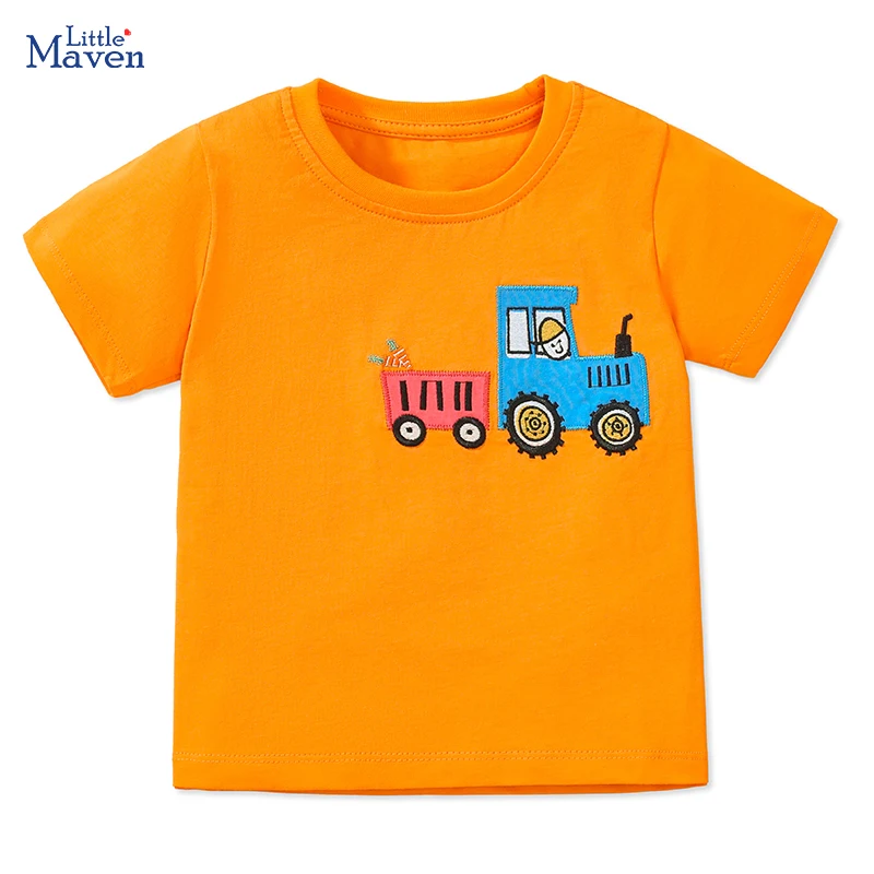 Little maven  Year of the Dragon 2024 Summer Young Children's Clothing T-shirts Cartoon Tractor Infant Baby Boys Kids Clothes