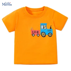 Little maven  Year of the Dragon 2024 Summer Young Children's Clothing T-shirts Cartoon Tractor Infant Baby Boys Kids Clothes