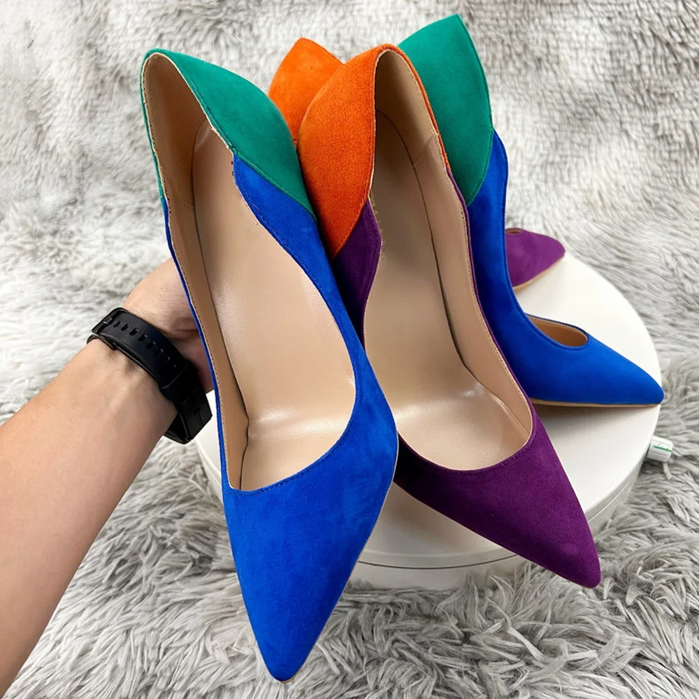 caca-12cm-mixed-colors-high-heelswomen-pumpsspring-flock-shoesside-shallow-wave-shapeblueorangesize-33-45dropship