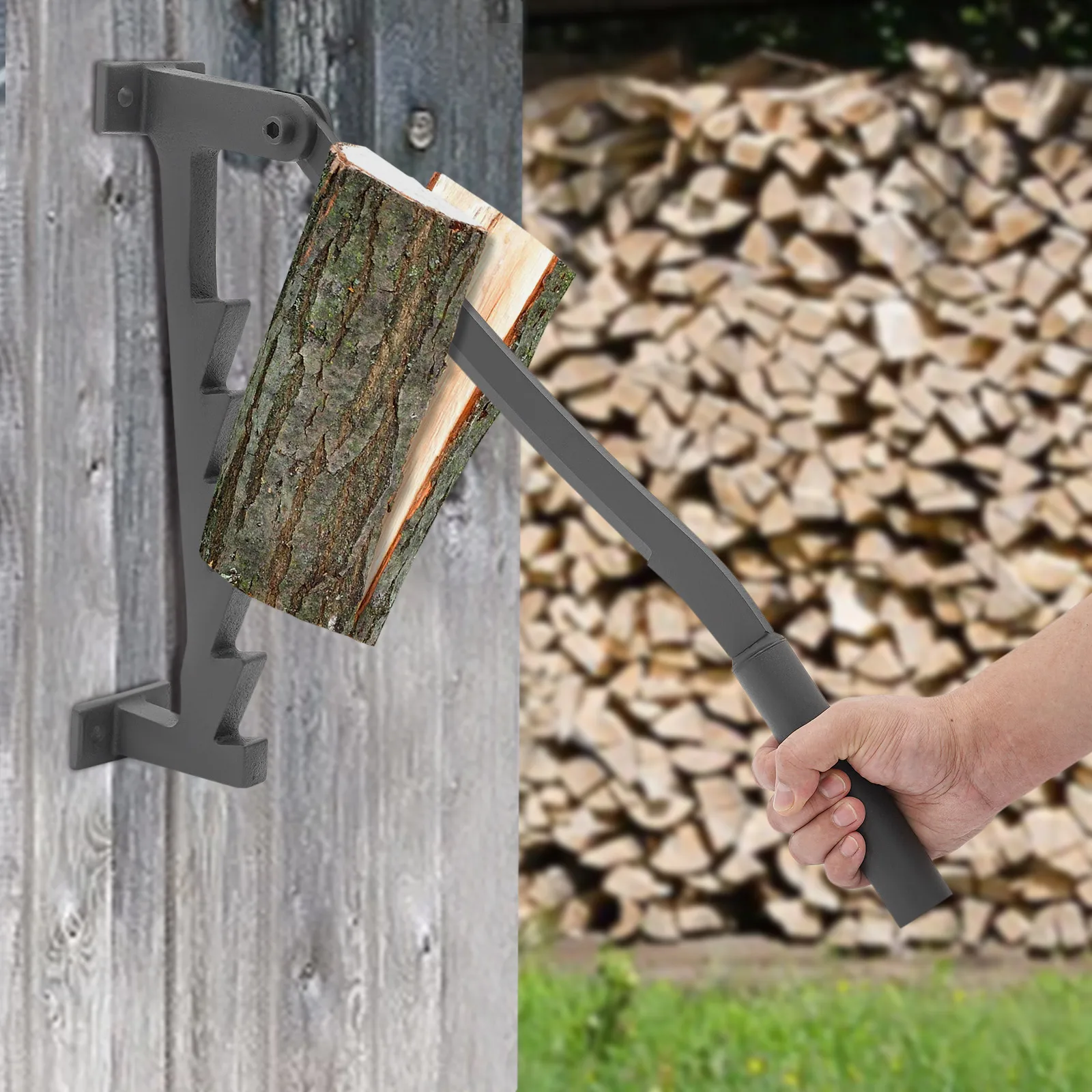 Manual Log Splitter Cast Steel Manual Wood Splitter Wall Mounted Firewood Splitter w/Gloves Safety Energy-saving Ideal Gift