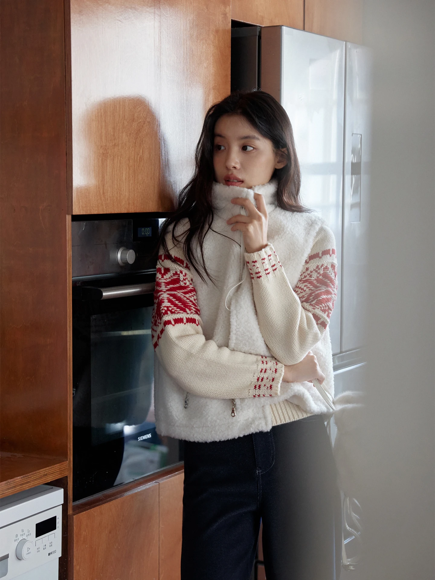 

MIXABO женский жилет из овечьего меха с воротником-стойкой, свободный жилет с запахом, тюнер из полиэфирного волокна, зимняя теплая застежка-молния