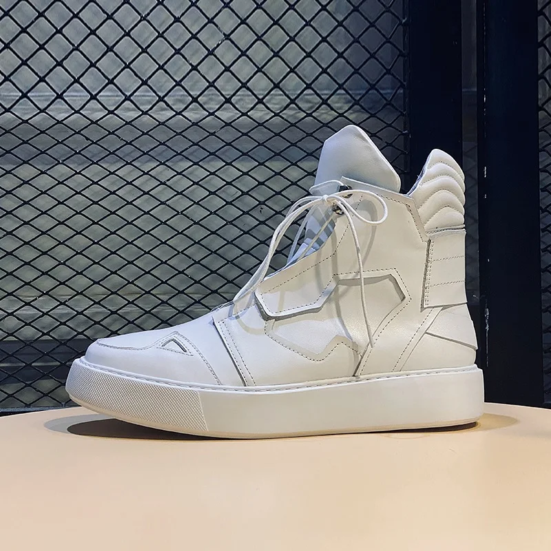 

Autumn and Winter Round Toe High Top Casual Board Shoes Leather Lace up English Style Small White Shoes Large Super Light Flat M